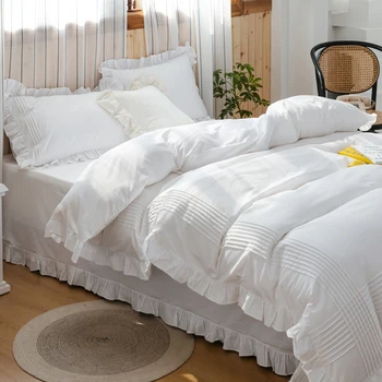 Super Pardavimas baltos patalynės komplektas Elegantiška, rankų darbo Pynimas antklode padengti nustatyti Princesė Karalienės lova set Home paklode medvilnės pagalvių užvalkalai