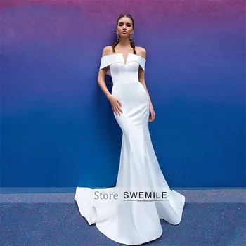 SWEMILE Nuimamas Undinė Vestuvių Suknelės 2020 Satin 2 In 1 Elegantiškas Valtis Kaklo Balta Nuotakos Suknelės Individualų Vestido De Novia