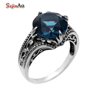 Szjinao 925 sterlingas sidabro Antikvariniai žiedas Sienos gėlės moterų vestuvių žiedai Kate princesė mėlynas safyras Žiedas Didmeninės