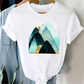 T-marškinėliai Moterims 90-ųjų Stiliaus Tendencijos Kalnų Kelionių Geometrinis Mados Drabužių Grafinis Marškinėlius Viršuje Lady Spausdinti Moterų Tee Marškinėliai