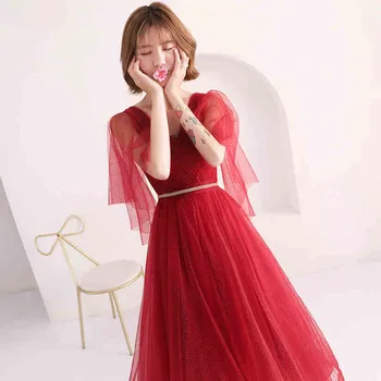 Tai YiiYa Promenadzie Suknelė Raudona V-kaklo Asimetriškas Dizainas Šalies Kamuolys Suknelė Mados Trumpas Rankovės Nėrinių Oficialią Suknelės E133