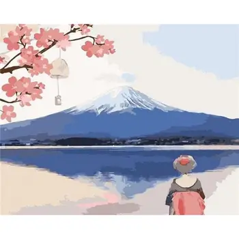 Tapybos Numeriai Meno aliejiniais dažais pagal skaičių Žiūrint Gražus Mount Fuji Japonijoje 