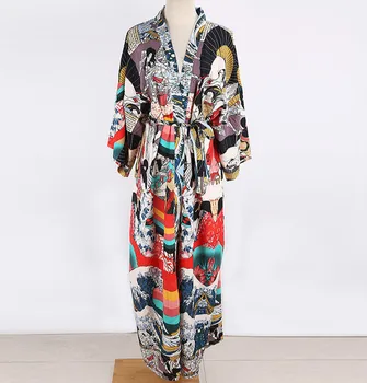 TEELYNN vasaros kimono bikini padengti iki moterų palaidinė marškinėliai boho paplūdimio drabužiai prašmatnus ilgai vestidos prašmatnus Japonijos gėlių spausdinti skraiste 2021