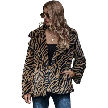 Tigras Modelis Dirbtiniais Odos Paltai Moterims Rudens Žiemos Ilgos Rankovės Mados Šiltas Prarasti Striukė Moterų Plius Dydis Atsitiktinis Padirbtų Kailių Paltai