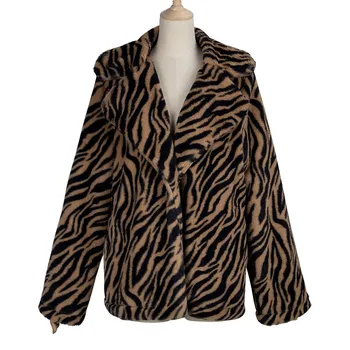 Tigras Modelis Dirbtiniais Odos Paltai Moterims Rudens Žiemos Ilgos Rankovės Mados Šiltas Prarasti Striukė Moterų Plius Dydis Atsitiktinis Padirbtų Kailių Paltai
