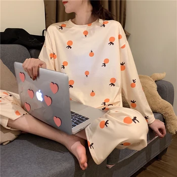 Tonngirls 23 Spalvas Animacinių Filmų Pižama Nustatyti Moterų Pižamos Homewear Ilgomis Rankovėmis Sleepwear Atsitiktinis Namų Drabužių Naktį Kostiumas Moterų 2020 M.