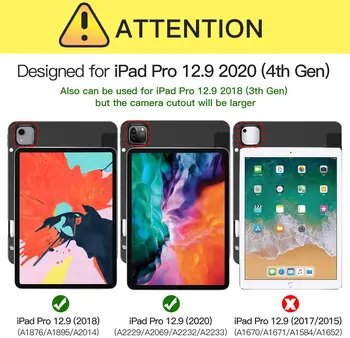 Trifold Smart Case for iPad pro 12.9 2020 m., 4 Gen , Auto Sleep/Wake Lengvas Stovi Dangtelis, skirtas 