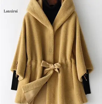 Triušio Kailiniai Paltai Moterims, Ilgai Triušio Kailio Rankovėmis Vintage Stiliaus Odos Kailinius Outwear