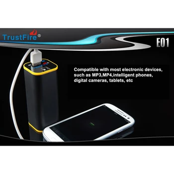 TrustFire E01 Įkrovimo Vandeniui 4 x 18650 Baterija Box / Power Bank - Juoda