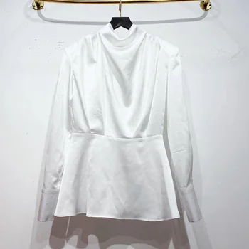 TWOTWINSTYLE Atsitiktinis Ruched Marškinėliai Moterims Golfo ilgomis Rankovėmis Prarasti Balta Palaidinė Moteriška Mada Nauja Banga Drabužius 2020 M. Rudenį