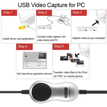 USB Audio Video Capture VHS į DVD Converter Užfiksuoti Kortelės,perkelti senų vhs juostos tv kamera video į PC, 