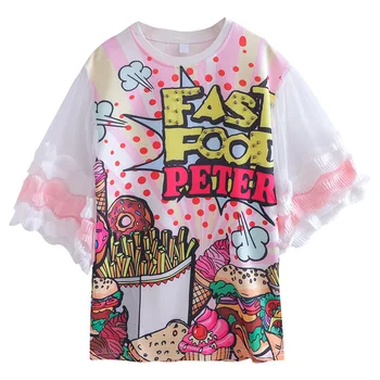 Vaikai Mergaitės 2019 m. vasarą 4 6 8 10 12 metų mergaitė suknelės grafiti nėrinių rankovės vaikų aprangos drabužių