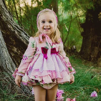 Vaikų Gimtadienio, Vestuvių Chalatai Mergina ilgomis Rankovėmis Gėlių Suknelė Vaikams ispanijos Boutique Drabužius Kūdikiui Frocks Vestuvės Suknelės