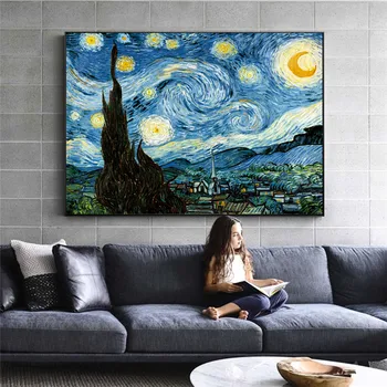 Van Gogh Žvaigždėtą Naktį Abstraktus Peizažas Drobės Plakatas Žinomas Klasikinis Sienos Menas Spausdinti Dekoratyvinis Nuotrauką Šiuolaikinio Gyvenimo Kambario Dekoro