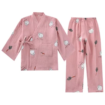 Vasaros Vaikų Pižama Nustatyti Medvilnės Marlės, Japonijos Yukata Berniukų Ir Mergaičių Pavasario Kimono Vaikų Namų Paslauga Sleepwear Priežastinio