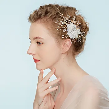 Vasarą dizaino baltos spalvos krepo Balti Siūlai Gėlių Nuotaka Galvos nešioti Perlų Plaukų Juosta Hoopas už Puošyba Vestuvių plaukų papuošalai