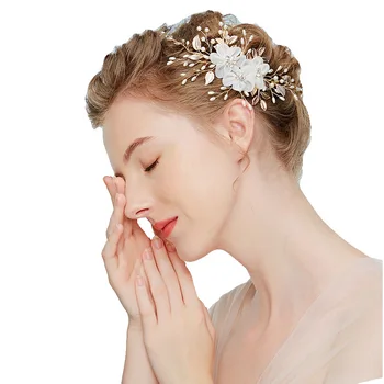Vasarą dizaino baltos spalvos krepo Balti Siūlai Gėlių Nuotaka Galvos nešioti Perlų Plaukų Juosta Hoopas už Puošyba Vestuvių plaukų papuošalai