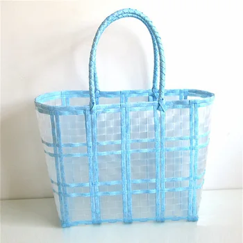 Vasarą Ponios Rankinės Skaidraus Plastiko Austi Vandeniui Pirkinių Krepšelį Kaimo Stiliaus Laisvalaikio Krepšys Naujas Llarge Mažos Rankinės