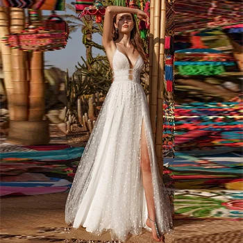Verngo Paplūdimys Vestuvių Suknelė Boho Tiulio, Nėrinių Bei Šifono Vestuvių Suknelės 2020 Pusėje Ritininės Elegantiškas Bride Dress Vestidos De Novia