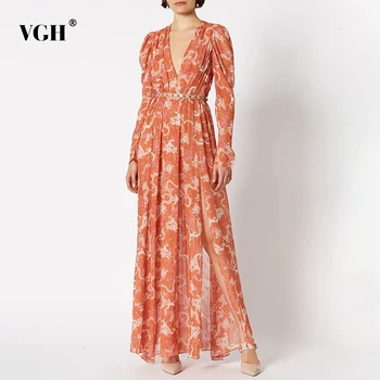 VGH Plonas Elegantiškas Suknelė Moterų V-Kaklo, ilgomis Rankovėmis Aukštos Juosmens Su Varčias Tuščiaviduriai Iš Ruched Suknelės Moterų Mados Naują Drabužių