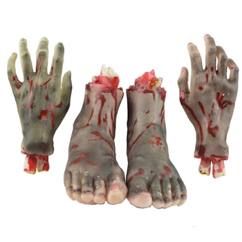 Viena Pora (vienas kairėje + vienas teisingas) Latekso Bloody Zombie Baisu Rankas ir Kojas Helovinas Rekvizitai