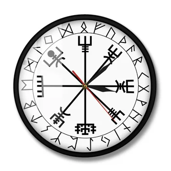 Vikingas Pagonių Asatru Runų Kompasas Sieninis Laikrodis Vegvisir Rune Ratas Viking Skandinavų Mitologija Paprasta Modernus Laikrodis Žiūrėti Vairą Awe