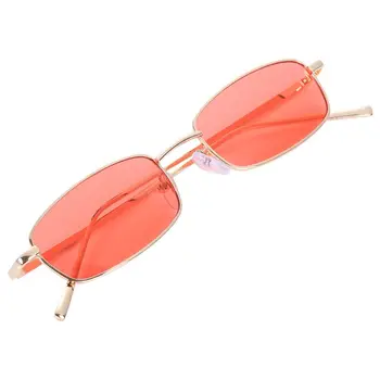 Vintage Akiniai nuo saulės Moterims, Vyrams, Stačiakampio Akiniai Mažas Retro Atspalviai akiniai nuo saulės moterims S8004 aukso rėmo Oranžinė