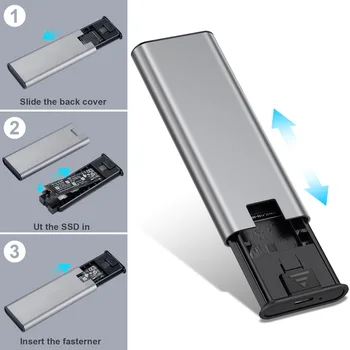 VODOOL USB 3.0 2 M. SSD Mobiliųjų Talpyklų Aliuminio Lydinio 5Gbps NGFF Kietojo Disko, Išorinio Langelį Atveju, 