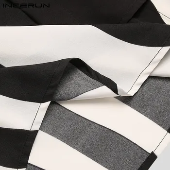 Vyrai Dryžuotas Kratinys Marškinėliai Prekės Streetwear Atvartas ilgomis Rankovėmis Viršūnes Mados Nereguliarus Marškinėliai 2021 Atsitiktinis Camisas S-5XL INCERUN