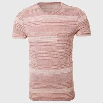 Vyrai Horizontaliai Dryžuotas T Shirts Varpininkas Ir Retro Stripe Tee Viršūnes Trumpas Rankovės O Kaklo T Marškinėliai Pink Pajūrio Stilius