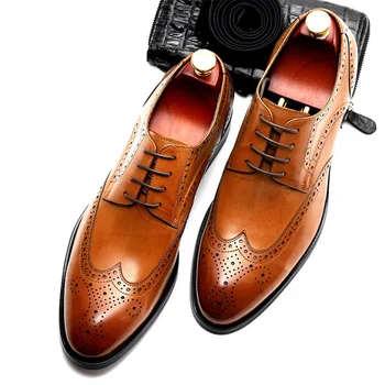 Vyrai oficialų batai natūralios odos oksfordo bateliai vyrams padažu vestuvių vyrų brogues 