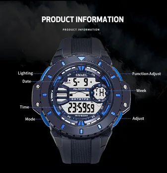 Vyrai Skaitmeniniai Laikrodžiai Vandeniui SMAEL Sporto Laikrodžiai Signalizacijos Shock Laikrodis LED Watch Vyrų Skaitmeninis 1519 Kariniai Laikrodžiai Armijos Vyrai