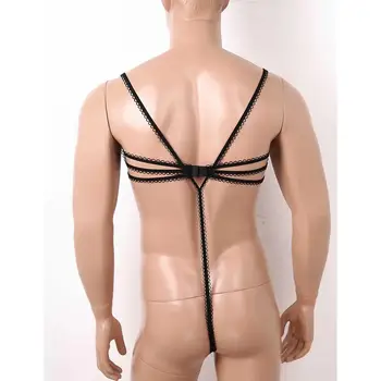 Vyrų Erotinių Micro Bikini apatinis Trikotažas Nustatyti Fetišas Bailys, naktiniai drabužiai Seksualus Matyti Per žvejybos tinklas Apatiniai Gay Tube Liemenėlė su Suspender Diržas
