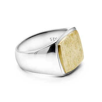 Vyrų Žiedas 925 Sterlingas Sidabro Moterų Auksinio Kvadrato, Stačiakampio Šlifuoto Paviršiaus Paprastas Elegantiškas Žiedas Mėgėjams Porų Papuošalai