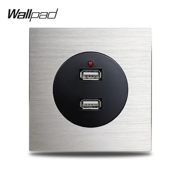 Wallpad L6 Pilka Aliuminio Pilka Skydelis Dvigubas USB Įkrovimo Sienos Lizdai 2.4 Maitinimo Lizdo Satino Metalo Skydelis