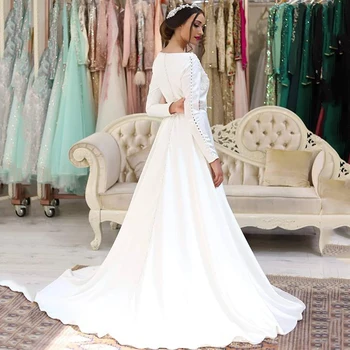 White Satin Caftan Morocca Vakarinę Suknelę Ilgomis Rankovėmis Appliques Mygtuką Islamo Dubajus, Saudo Arabų Vakarinę Suknelę Abaja Prom Dress