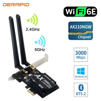 WiFi 6E Darbalaukio Rinkinys Intel AX210 Bluetooth5.2 WiFi6 Kortelės 802.11 AX 2.4 Ghz/5 ghz 3000Mbps PCI-Express Bevielio Tinklo Adapteris Win10
