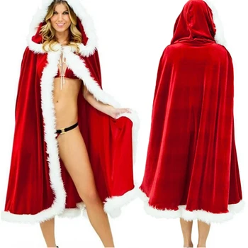WomenRed Aksomo Gobtuvu Žaliojo Sexy Santa Cosplay Kalėdų Kostiumai 90/120/150cm Apsiaustu Šalies Clubwear