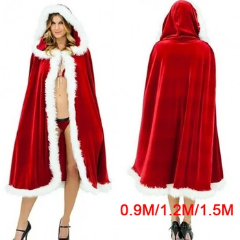 WomenRed Aksomo Gobtuvu Žaliojo Sexy Santa Cosplay Kalėdų Kostiumai 90/120/150cm Apsiaustu Šalies Clubwear