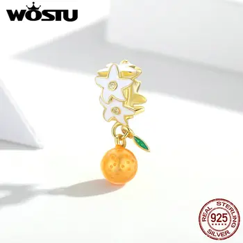 WOSTU 925 Sterlingas Sidabro Oranžinė Gėlė Granulių Aukso Žavesio Tinka Originalios Apyrankės Pakabukas 