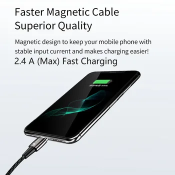 WSKEN X1 Pro Magnetic Laidas iPhone Įkroviklio Kabelį 2.4 Magnetinis Įkrauti iPhone XS Max X XR 7 8 Plius 6 SE USB Kabelis Viela