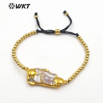 WT-B437 WKT Populiarus naują stilių gamtos atsitiktiniai mop pearl mergina apyrankė žalvario karoliukų reguliuojamas grandinės su aukso spalvos, padengtą