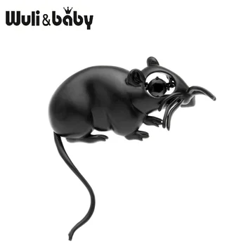 Wuli&baby Juodojo Aukso Pelės Sagės Moterys Vyrai Emalio Žiurkės Gyvūnų Sagės, Segtukai, Dovanos