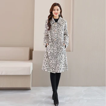 WYWAN Žiemos naujo stiliaus mados ir elegantiškas temperamentas leopardas spausdinti slim kailio paltas su ilgomis rankovėmis korėjos gyventojas