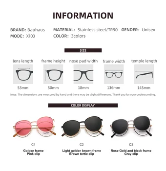 X103 BAUHAUS Magnetas poliarizuota moterų, vyrų aukštos kokybės akiniai nuo saulės Šviesą Apvalūs metaliniai rėmai, akinių mados Prekės ženklo saulės akiniai UV400