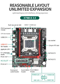 X79 motininė Plokštė su CPU Intel Xeon LGA2011 E5 2650 V2 16GB RAM(4*4 GB) USB DUOMENŲ 3.0 NVME M. 2 SMA lizdas