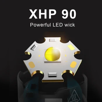 XHP90 super galingas žibintuvėlis Q5 LED mini ryškus žibintuvėlis 18650 USB Įkrovimo Medžioklės 