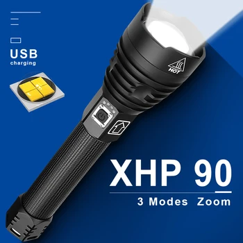 XHP90 super galingas žibintuvėlis Q5 LED mini ryškus žibintuvėlis 18650 USB Įkrovimo Medžioklės 