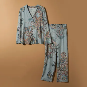 XIFER Dviejų dalių Pižama ilgomis rankovėmis Megztinis Kostiumas Kostiumas Pižama Moterų Spausdinti Gali Būti Susidėvėjęs Moterų Homewear