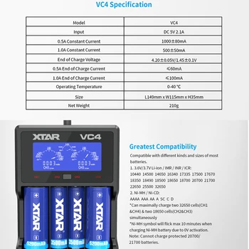 XTAR Baterijos Kroviklis VC8 VC4S QC3.0 Greitas Įkroviklis / VC4 VC4S Apmokestinimo 1.2 V AAA AA Baterijos / VC2S Galia Bankas / 18650 Įkroviklis